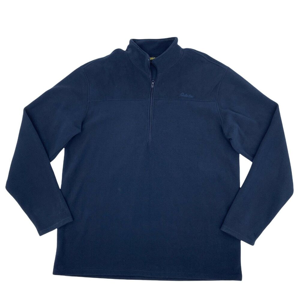 Cabelas Fleece Sweater Mens Size XL Navy Blue 1/2 Zip Mock Neck Outdoor Pullover